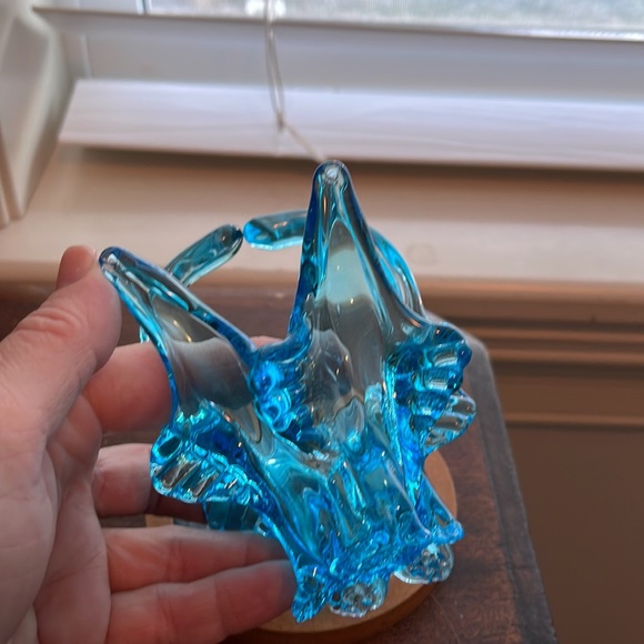 Vintage 1960s Art Glass Basket Aqua - Picture 5 of 8